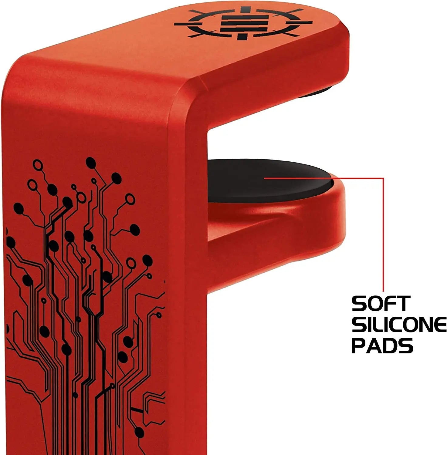 PC Gaming Headset Holder - Desk Headphone Hanger with Adjustable 360 Rotation, under Desk Headphone Hook Clamp, Universal Fit - Built in Cable Clip Organizer - Red