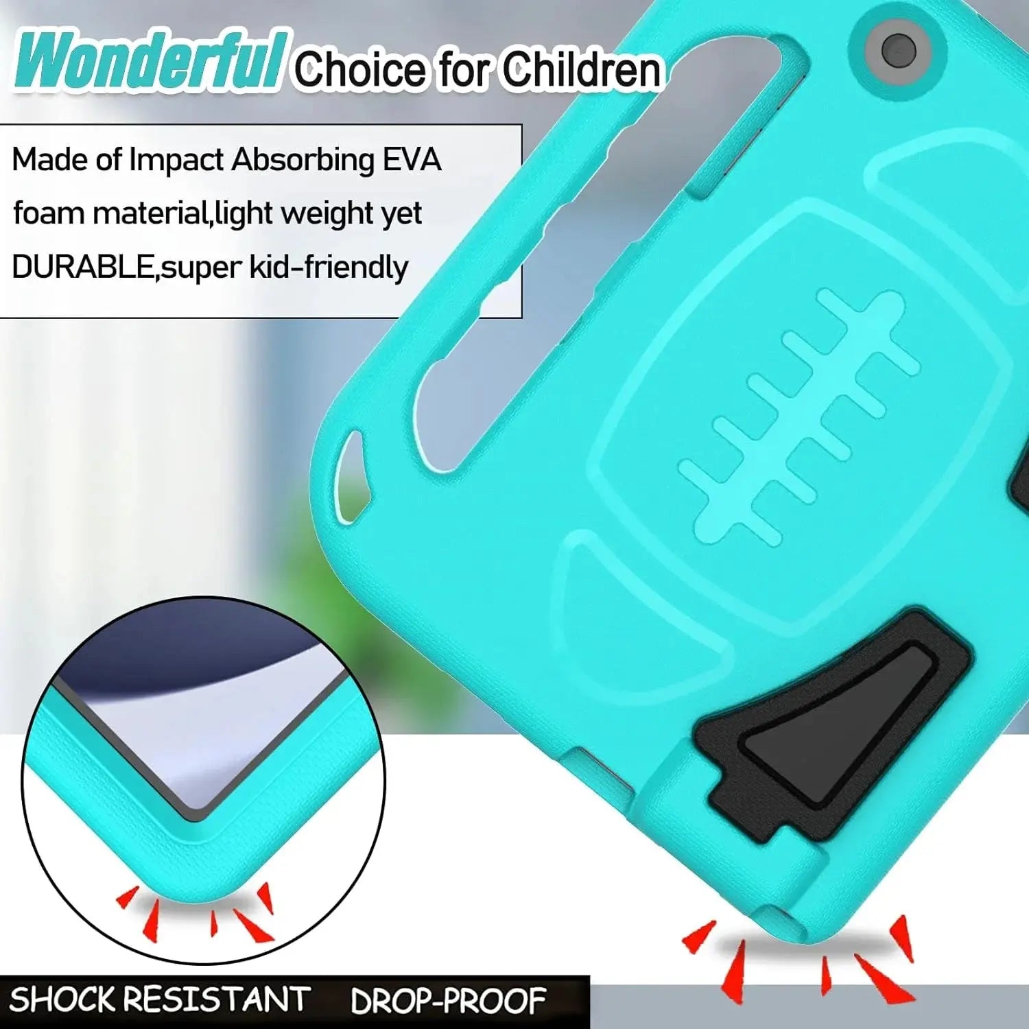 Kids Case for Samsung Galaxy Tab A9 plus 11 Inch 2023 (SM-X210/X216/X218) - with Built-In Screen Protector, Shockproof Handle Stand Samsung Galaxy Tab A9 plus Case for Kids,Turquoise