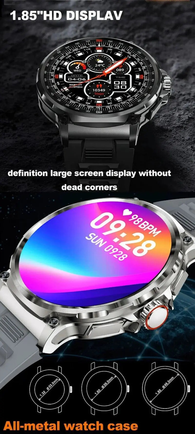 1.85" Ultra HD Smartwatch GPS Bluetooth Call Health Monitoring Watch Gym Gift