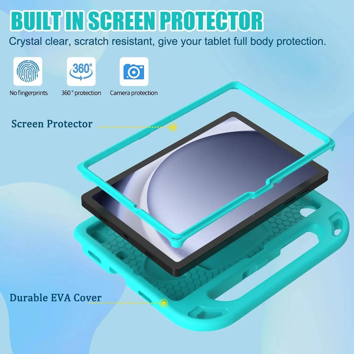 Kids Case for Samsung Galaxy Tab A9 plus 11 Inch 2023 (SM-X210/X216/X218) - with Built-In Screen Protector, Shockproof Handle Stand Samsung Galaxy Tab A9 plus Case for Kids,Turquoise