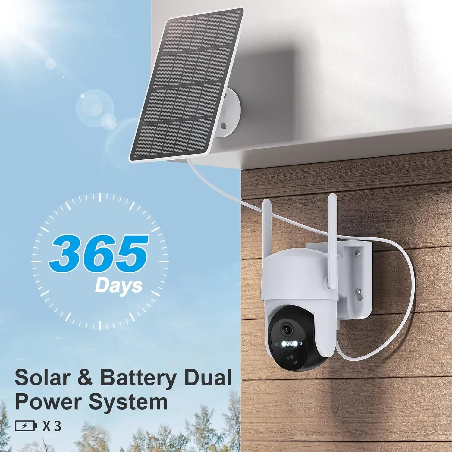 Solar Security Camera, Wireless Outdoor Cameras with Smart App, Color Night Vision, 360° PTZ Wifi Camera, IP65 Waterproof, AI Detection, 2-Way Talk, 3.5W Solar Powered Panel