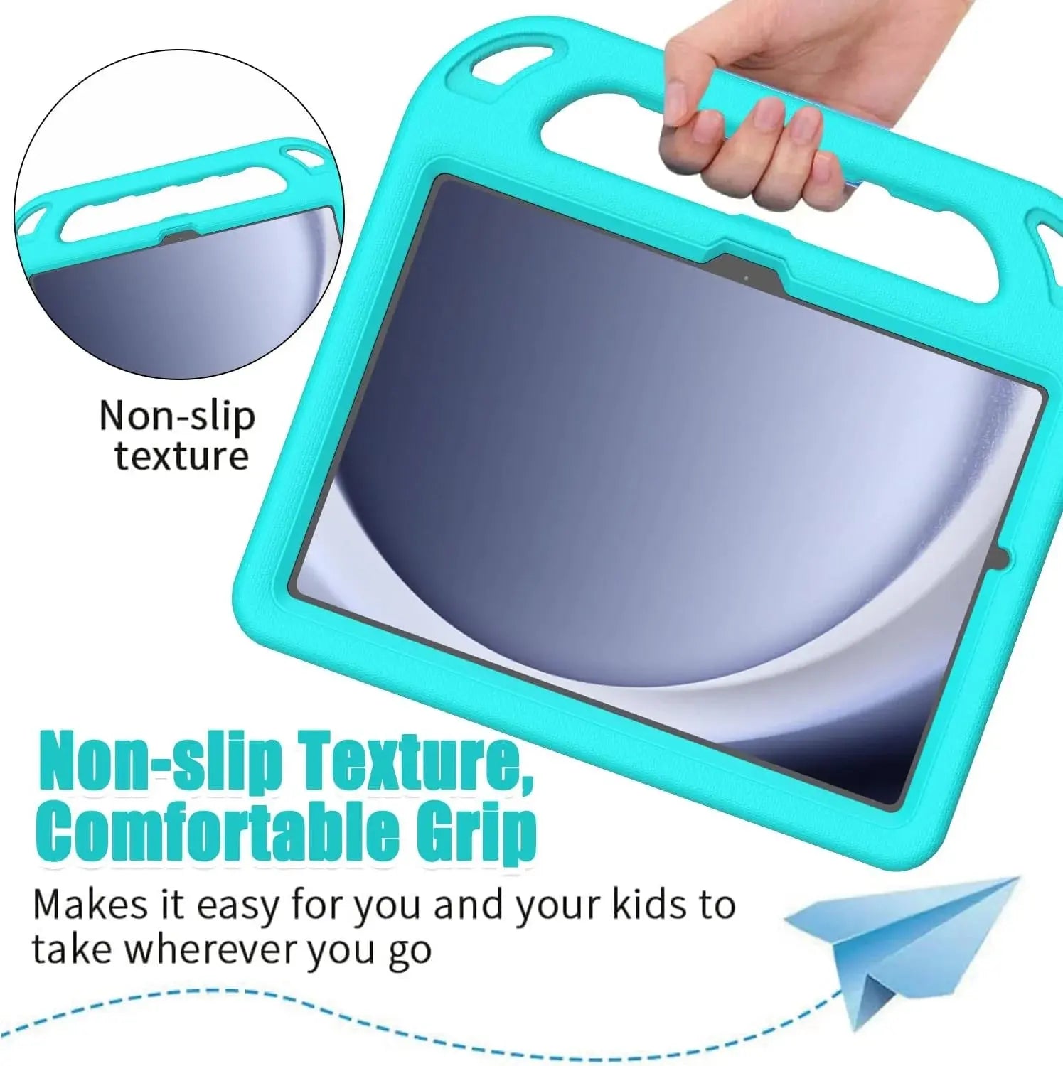 Kids Case for Samsung Galaxy Tab A9 plus 11 Inch 2023 (SM-X210/X216/X218) - with Built-In Screen Protector, Shockproof Handle Stand Samsung Galaxy Tab A9 plus Case for Kids,Turquoise