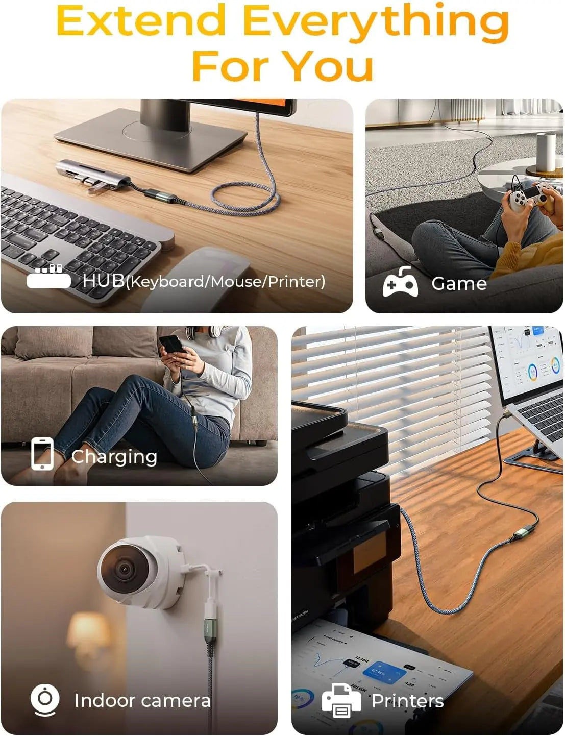 USB Extension Cable,Usb Extender,Usb 3.0 Extension Cable, Male to Female Cord High Data Transfer Compatible with Webcam,Usbkeyboard,Flash Drive,Hard Drive,Printer,10Ft,Grey