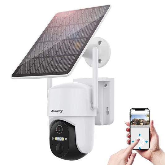 Solar Security Camera, Wireless Outdoor Cameras with Smart App, Color Night Vision, 360° PTZ Wifi Camera, IP65 Waterproof, AI Detection, 2-Way Talk, 3.5W Solar Powered Panel
