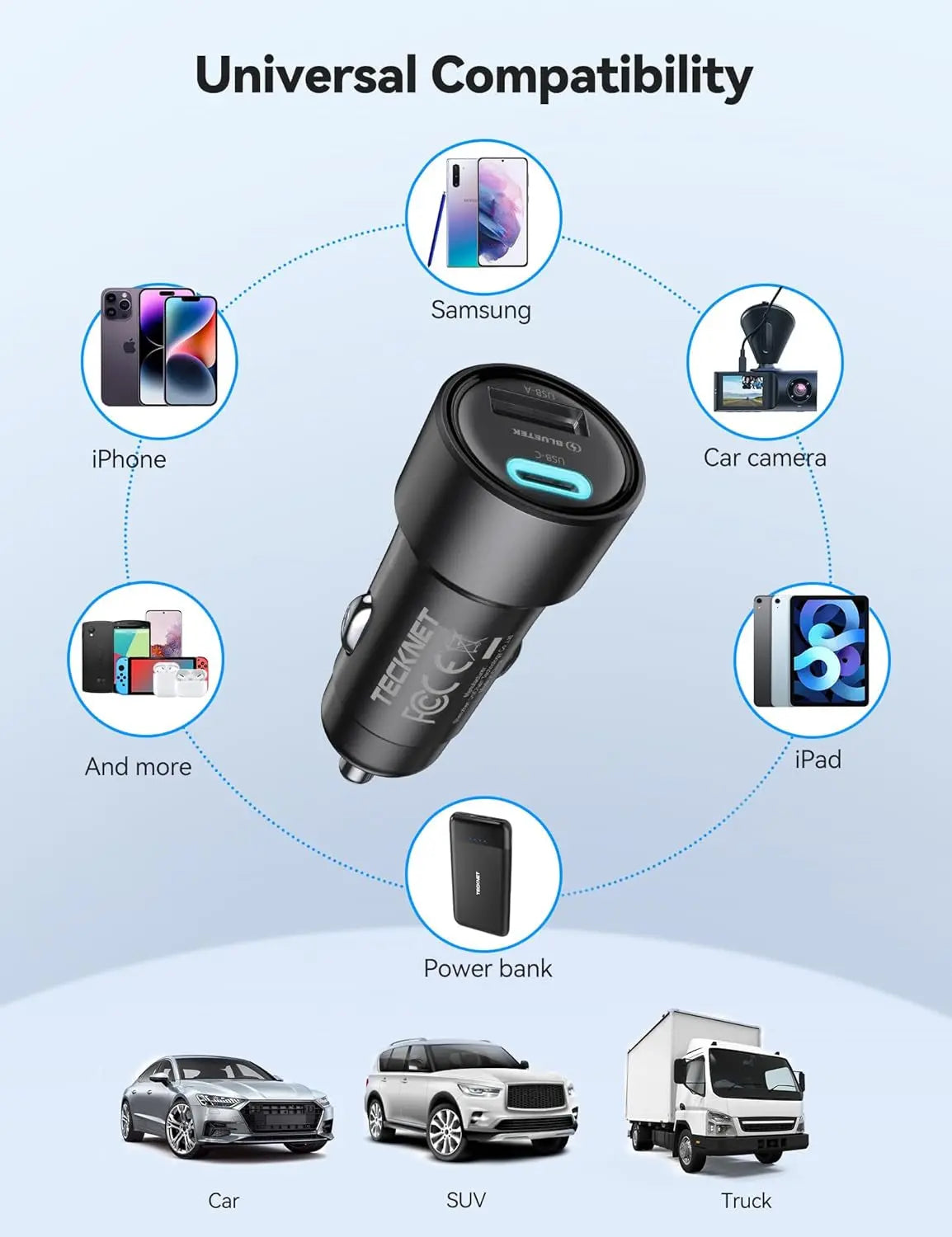 USB C Car Charger [2Pack], 48W 2-Port Cigarette Lighter Fast Chargering, PD&QC3.0 USBC Car Charger Adapter Compatible with Iphone 16/15 Plus/15/14/13 Galaxy