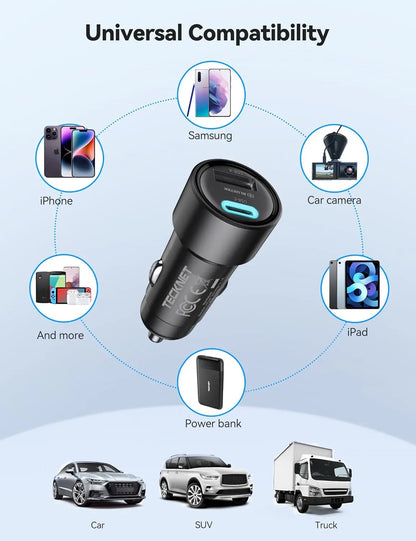 USB C Car Charger [2Pack], 48W 2-Port Cigarette Lighter Fast Chargering, PD&QC3.0 USBC Car Charger Adapter Compatible with Iphone 16/15 Plus/15/14/13 Galaxy