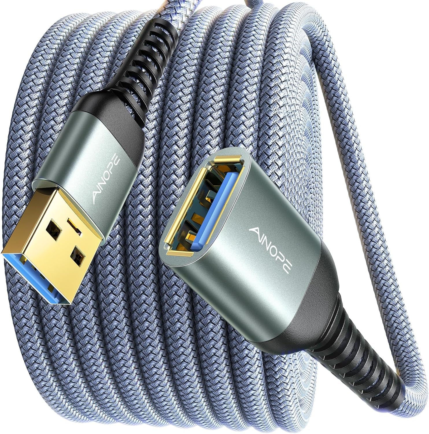 USB Extension Cable,Usb Extender,Usb 3.0 Extension Cable, Male to Female Cord High Data Transfer Compatible with Webcam,Usbkeyboard,Flash Drive,Hard Drive,Printer,10Ft,Grey
