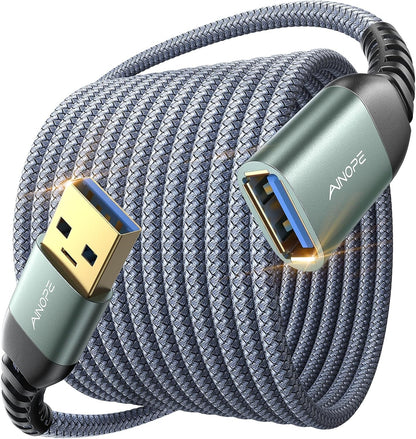 USB Extension Cable,Usb Extender,Usb 3.0 Extension Cable, Male to Female Cord High Data Transfer Compatible with Webcam,Usbkeyboard,Flash Drive,Hard Drive,Printer,10Ft,Grey